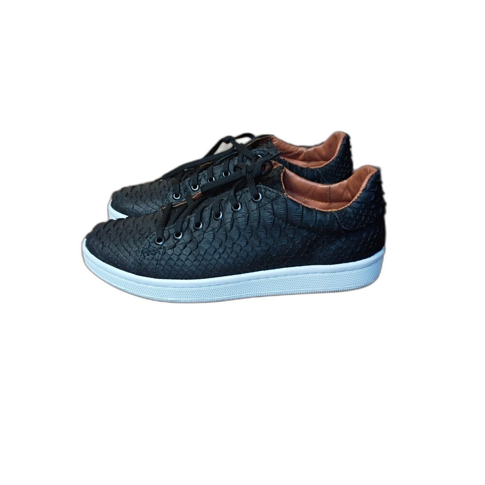 Alfa Black Faux Snakeskin Textured Low Top Sneakers Men's 9.5